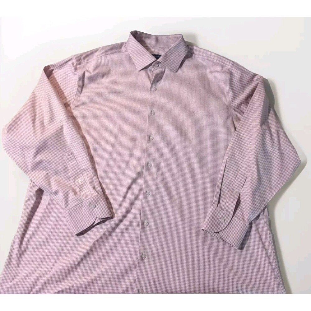 Proper Cloth Men's Stretch Supima Light Red Micro Gingham Long Sleeve 19 x 36